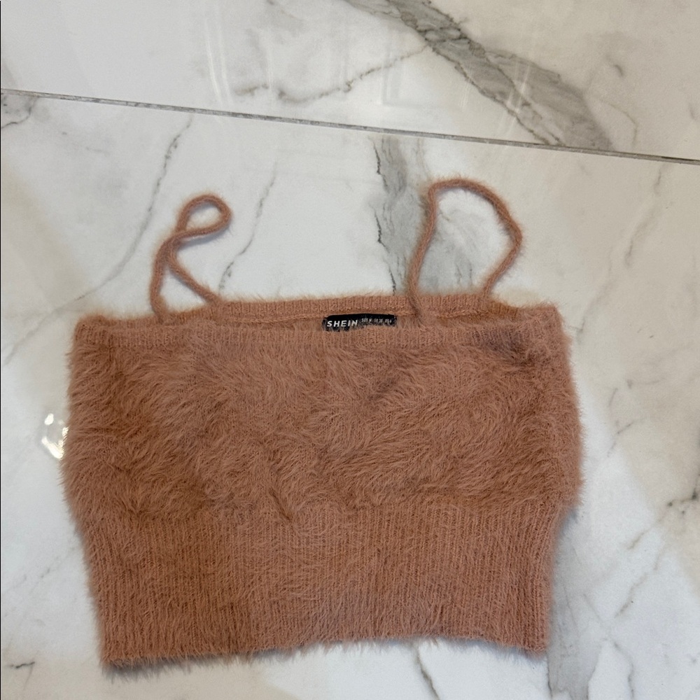 SHEIN Fuzzy Tan Crop Top